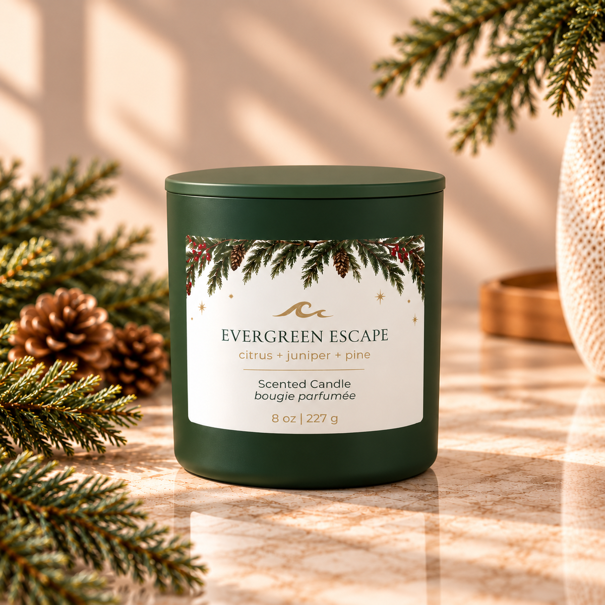 EVERGREEN ESCAPE WICKLESS CANDLE