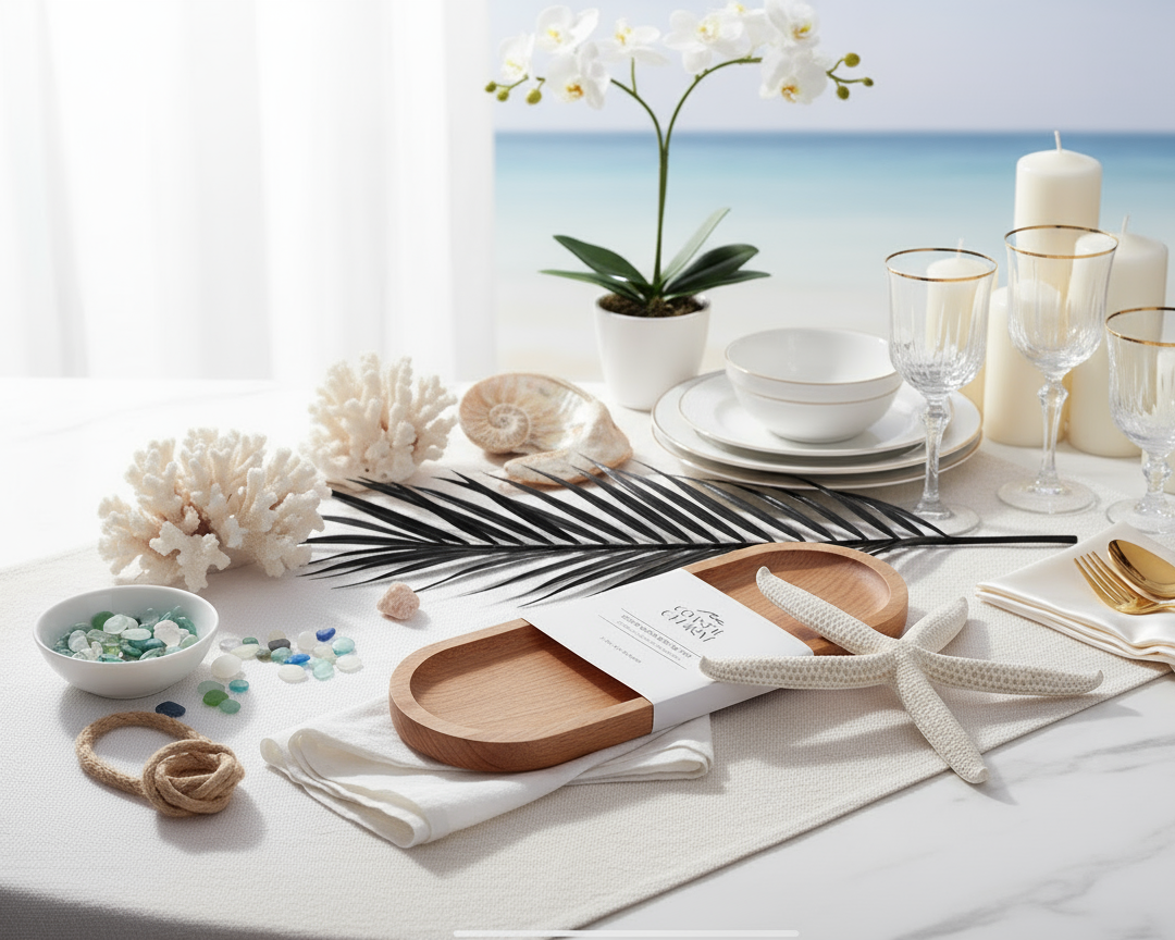 Beechwood Serving Tray - Luxurious Coastal Scene