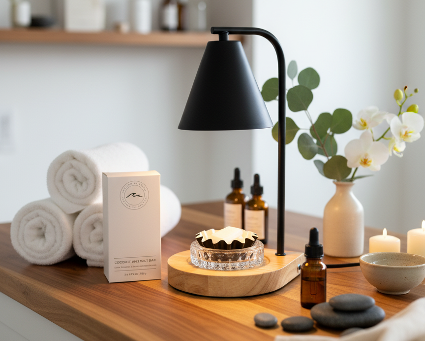 Matte Black Candle Warmer Lamp - Elegant Spa Setting